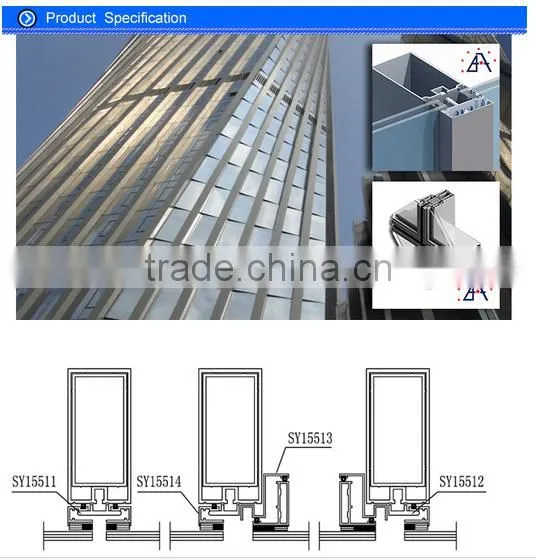 6000 series extrusion aluminum frameless double glass curtain wall