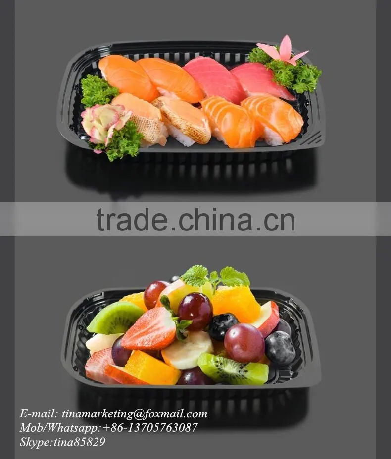 PS Black Base BOPS Clear Lid Plastic Take Out Food Container Box for Sushi,Salad,Fruit,Vegetable,Dessert,Cold dish Packaging