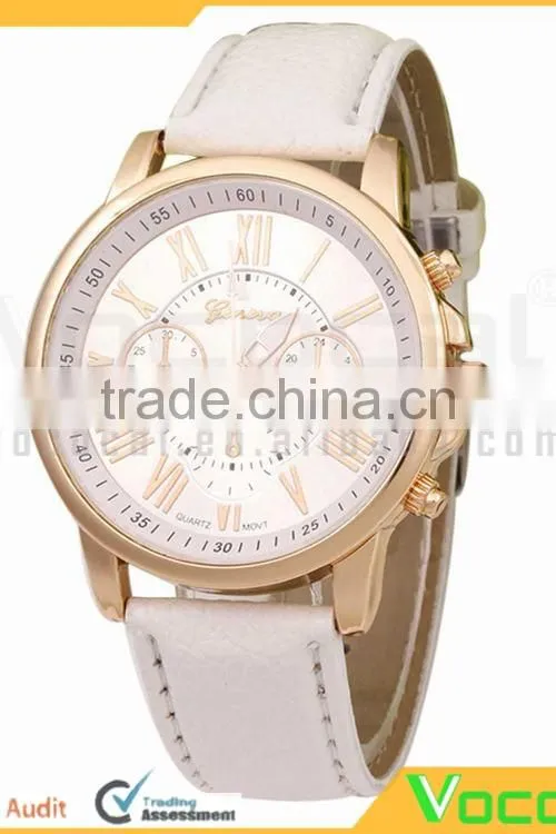 Fashion Lady Women PU Leather Strap Wrist Watch Quartz Wristwatch White