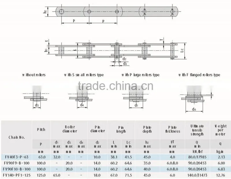 FV series double pitch conveyor roller chain with attachments