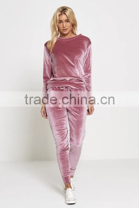 Custom Velour Tracksuits Elegant Lounge Wear Track Bottoms Gym Streetwear Sports Purple Velvet Tracksuit Wholesale