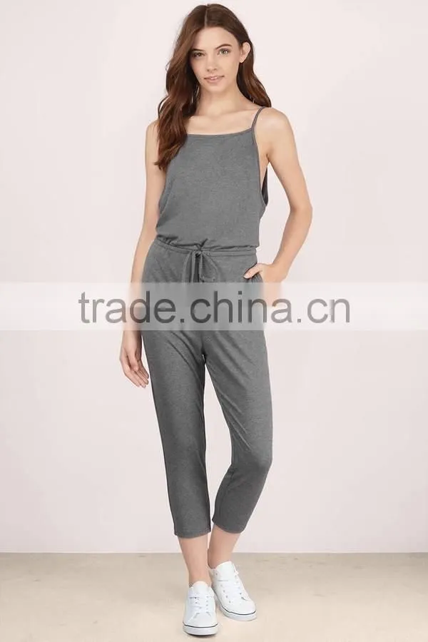 Wholesale Fashion Women Clothing Spaghetti Straps Casual Cheap Cotton Romper Backless Sexy Slim Fit Bodycon Jumpsuit