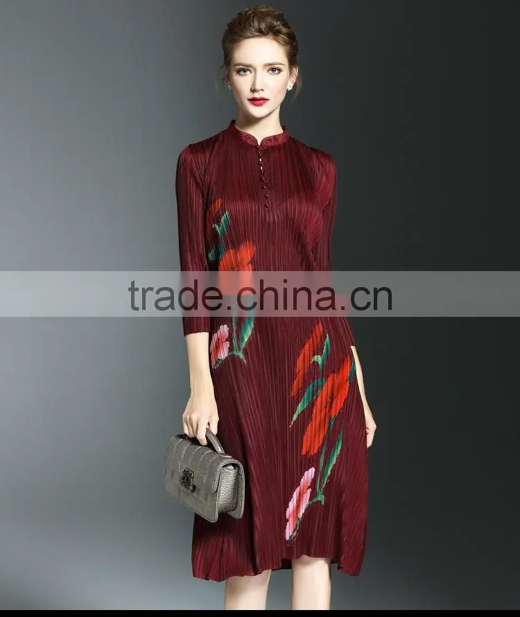 Vintage chinese national stand collar women dresses 2017