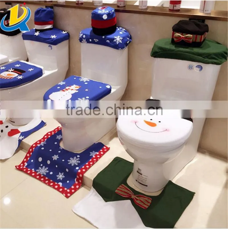 Hot sale cute christmas closestool decoration Santa toilet seat cover