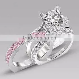 Trendy fashion wholesale fine jewelry romantic cz diamond engagement wedding ring set