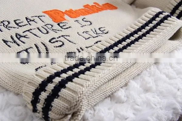 Words embroidery jersey knitted kids pullover sweater crew neck