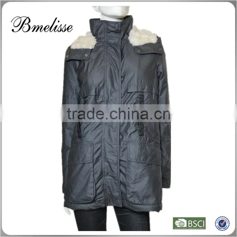 2014-2015 new design lady sherpa lining fabric parka custom made coat lady parka