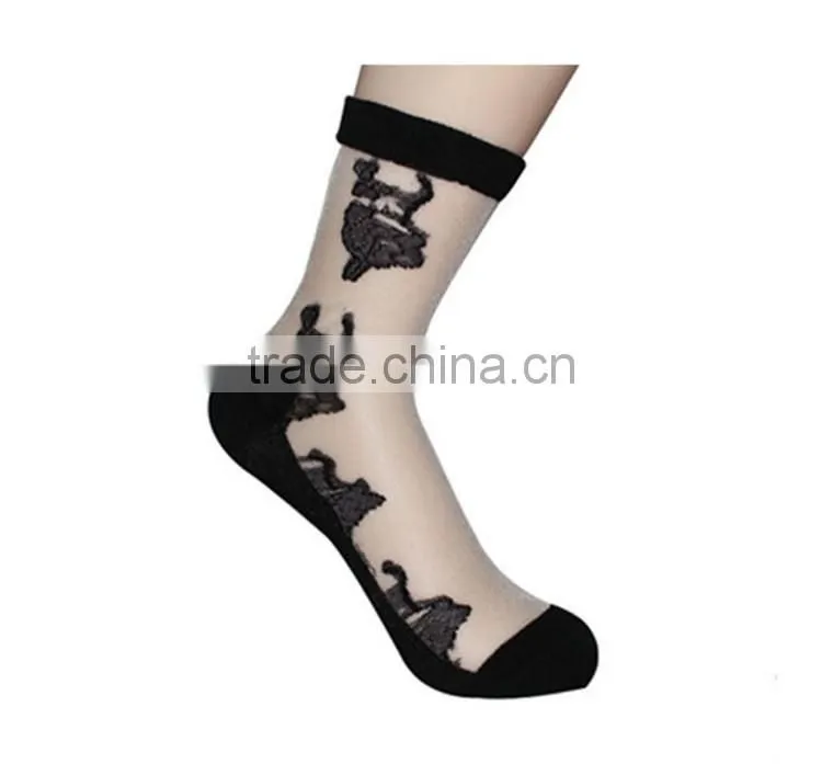Hot sales Colorful Ultrathin Transparent Beautiful Socks Calcetines Pink Elastic Sock for Womens Crystal Lace Short Women sock