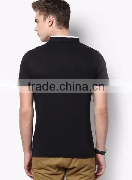 Black cotton Color Henley T-Shirt