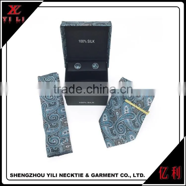 China supplies gift sets woven silk tie hanky cufflinks set
