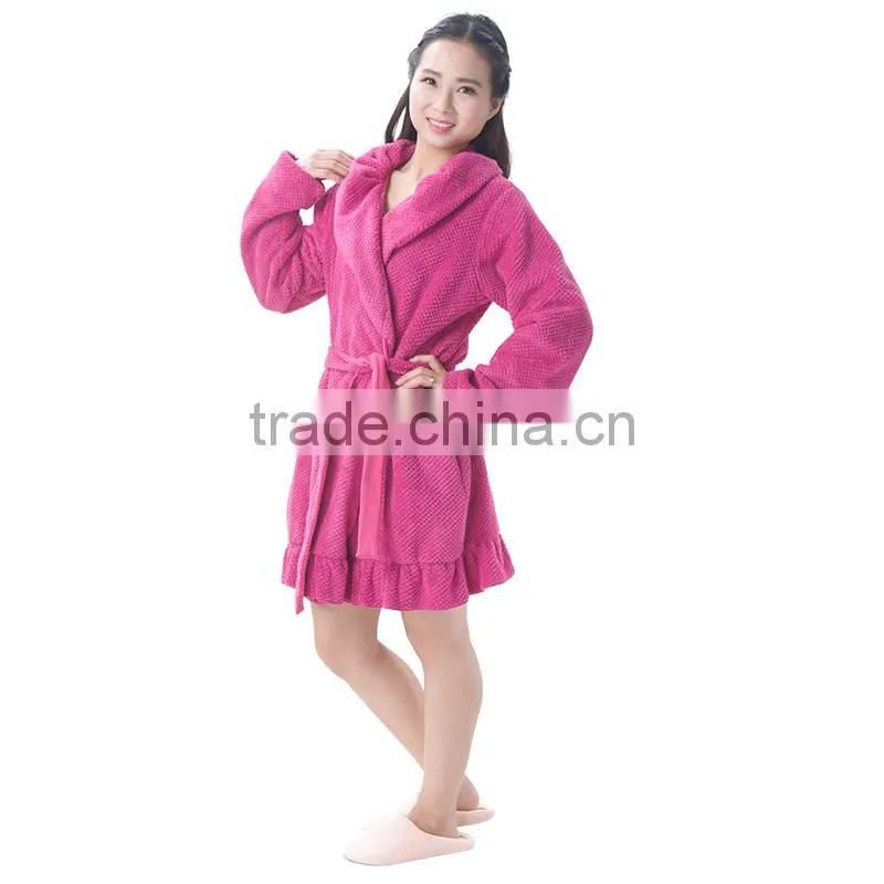 100% Polyester women night casual fleece bathrobe for women