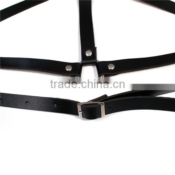 Real Leather Crossover Adult Suspenders Black