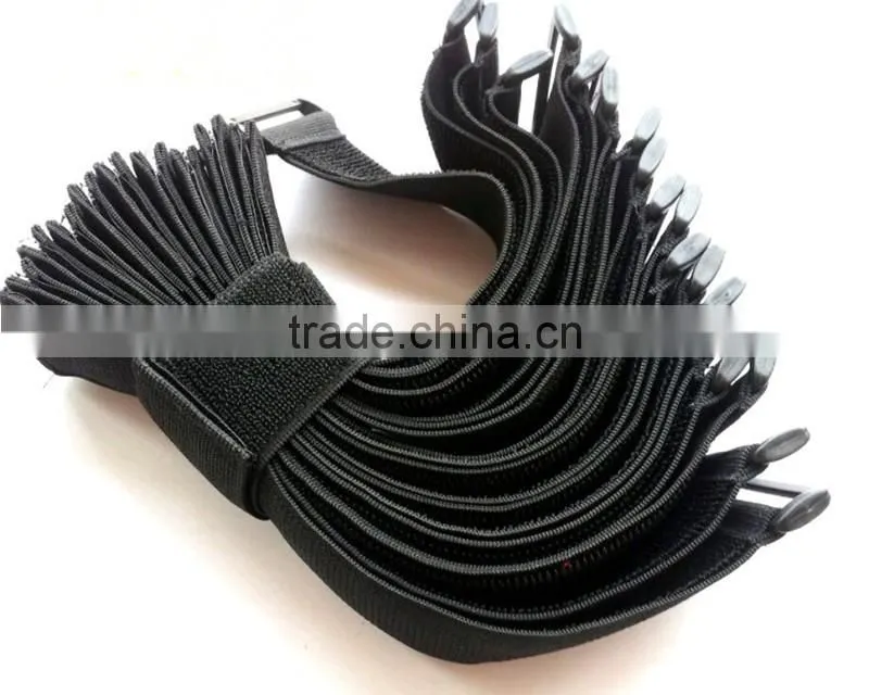 Elastic hook and loop strap with plastic buckle
