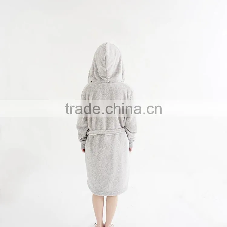 Wholesale plush solid embroidery hooded cute children bathrobe