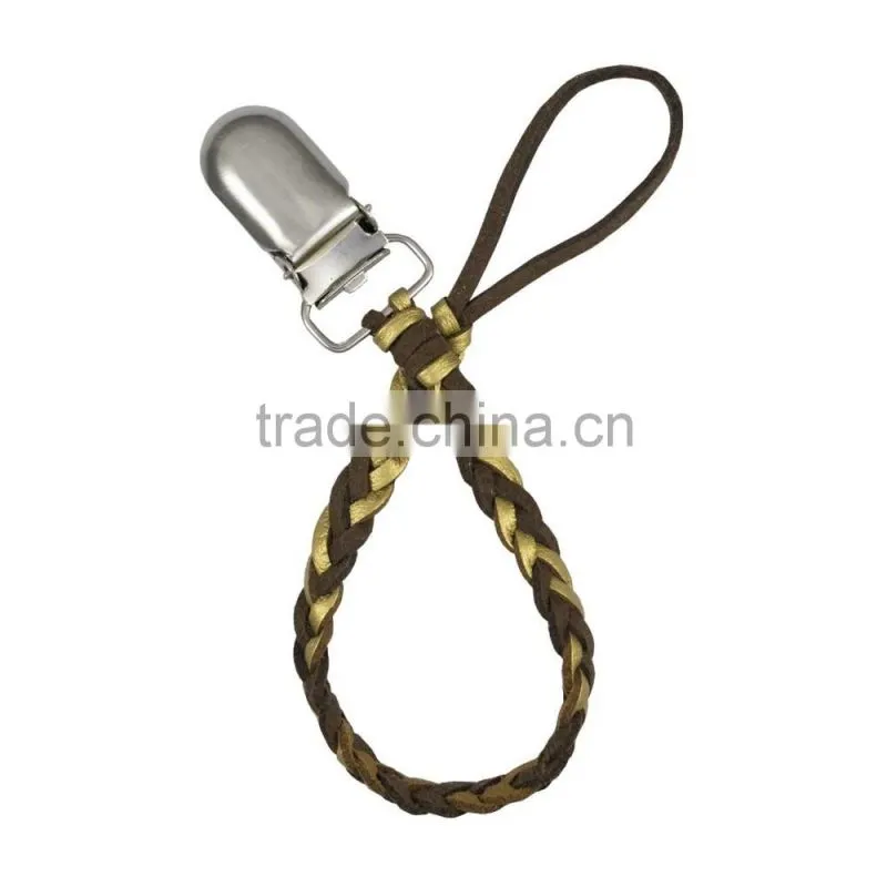Baby Boy/Girl Dummy Pacifier Soother Nipple Leash Strap Chain Clip Holder Braided Leather