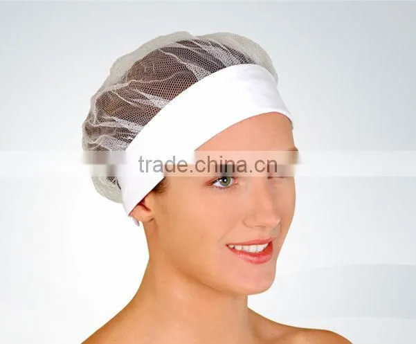 Light&soft wear disposable nylon mesh net caps with elastic or sweatband