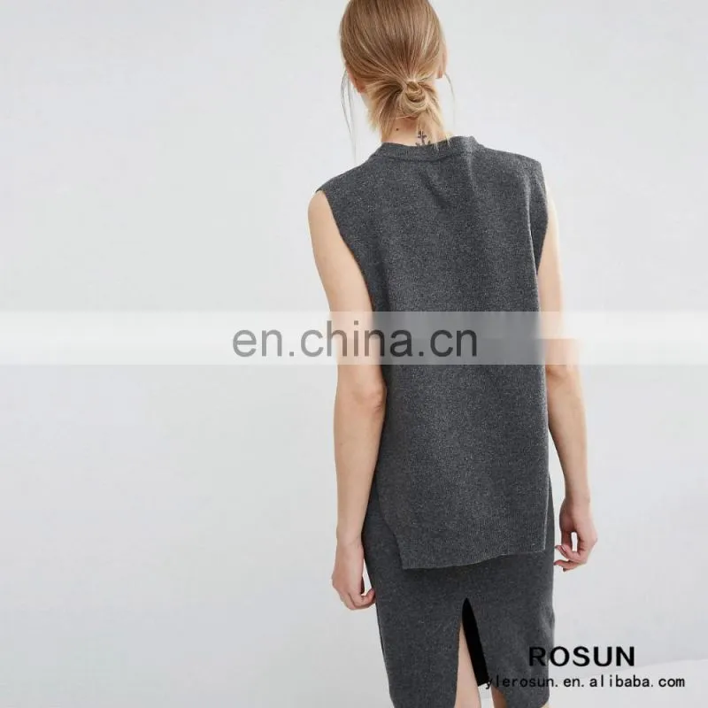 European Style Ladies Sleeveless Knitted Sweater Suit