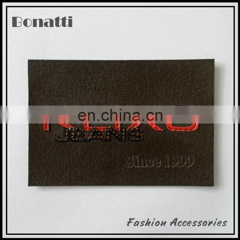 leather metal labels pu patches with rhinestone for jeans