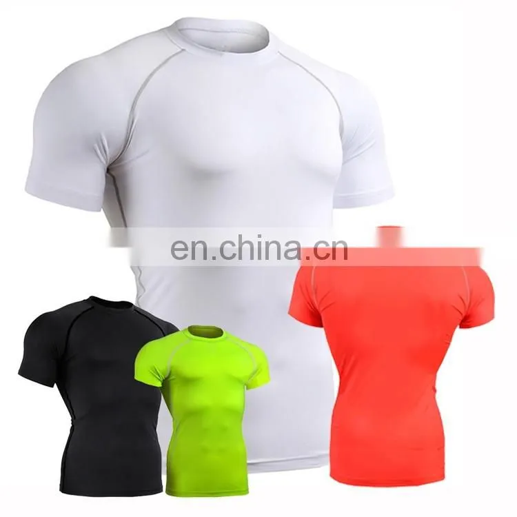 Custom blank fitness wear short Sleeve Training Clothing gym wear compression tights rash guard swim