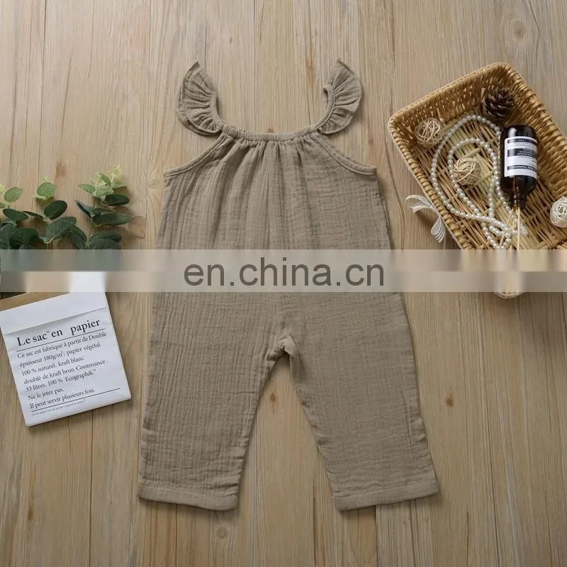 Wholesale Baby Girl Clothes Romper Summer Sleeveless Linen Ruffle Baby Romper Onesie