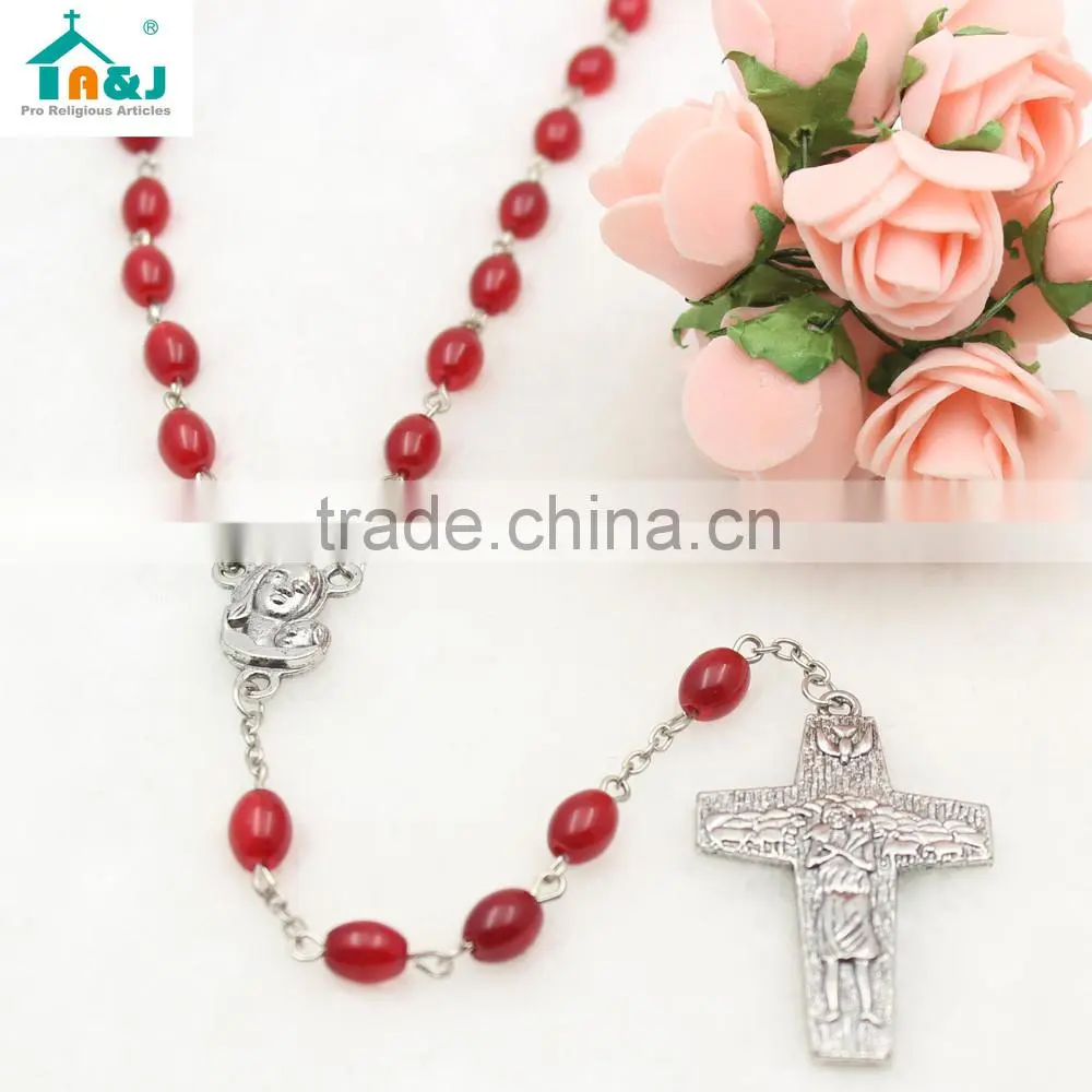 Catholic Oval Shape Glass Beads Pope Rosary