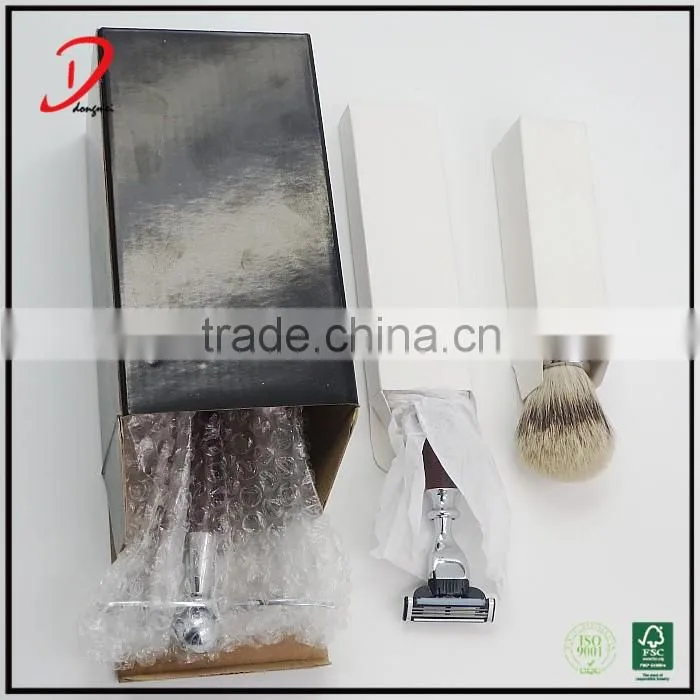 High quality silvertip badger hair shaving brush shaving stand and razor metal shaving brush set