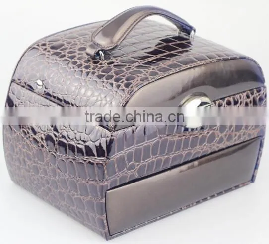 Custom brown round leather jewelry display case,faux leather jewelry storage box