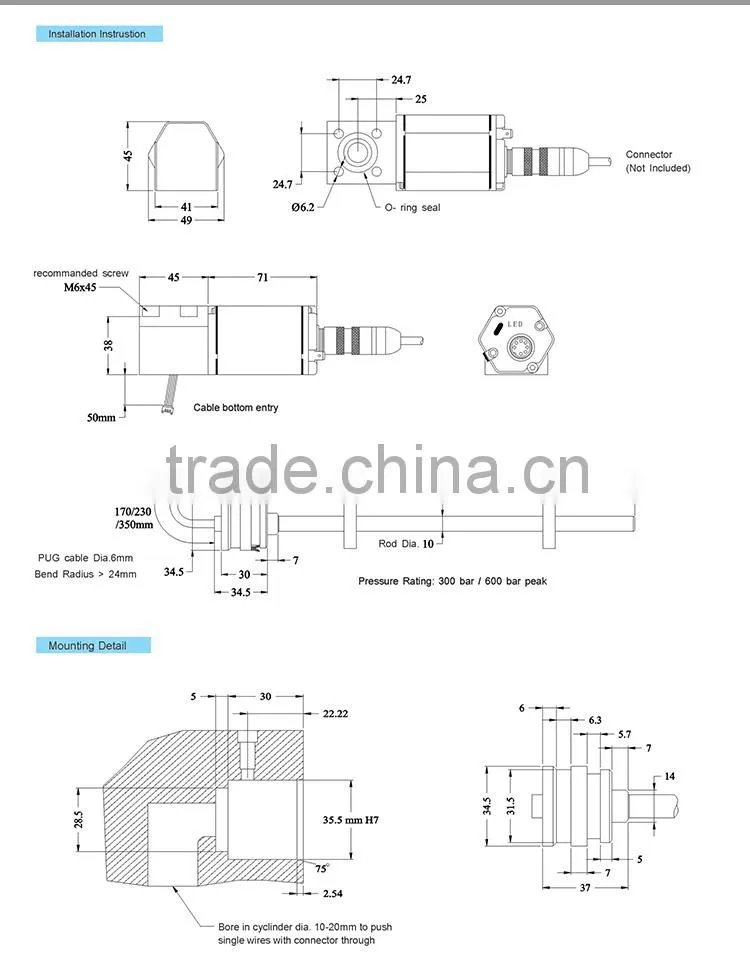 Non contact high accuracy mobile cylinder absolute position measurment magnetostrictive CANBus output linear positon sensor