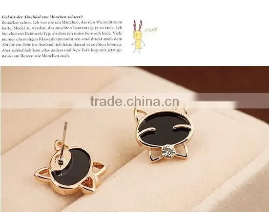 Kitty Cat Earrings Black Cat Stud Earrings Crystal Cat Earrings