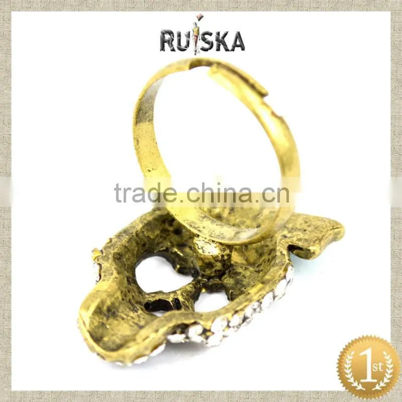 ALLOY RING WITH RHINESTONE,SKULL HEAD RING WITH BOWKNOT