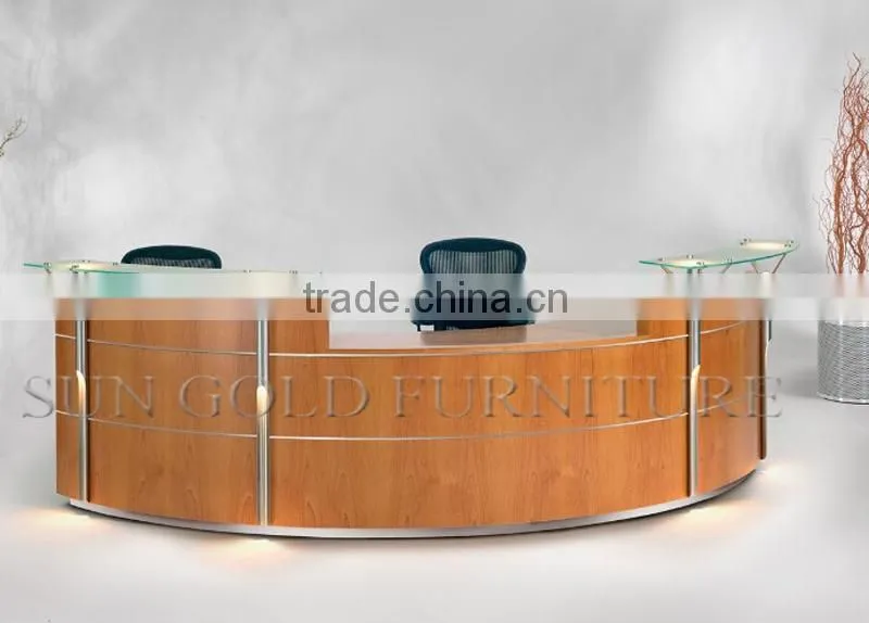 Modern Chinese factory wholesale and High Quality Curved Stainless Steel and Wood Office Table,Office Reception Desk (SZ-RT042)