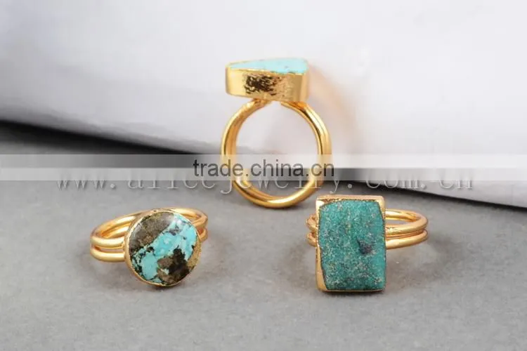 Fashion 18k gold turquoise gemstone jewelry ring, Sleepy beauty turquoise jewellery ring