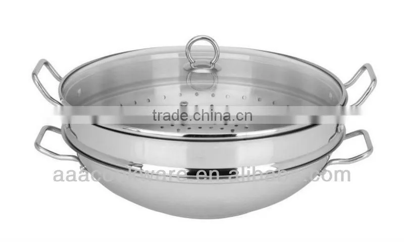 3PCS Stainless Steel Wok With Steamer with Induction Bottom