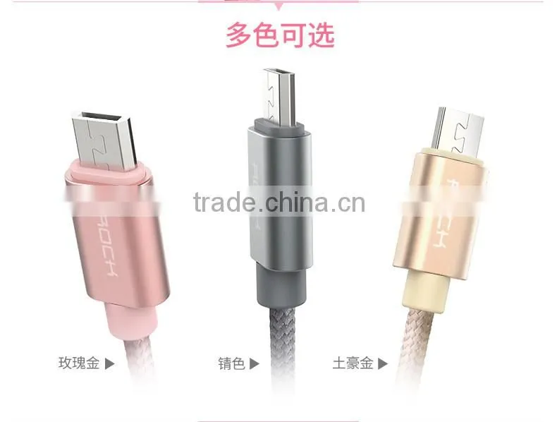 ROCK metal weave micro cable for Samsung s7 edge/s7 1m nylon 2.1A quick charging and data sync micro USB cable for Huawei/HTC