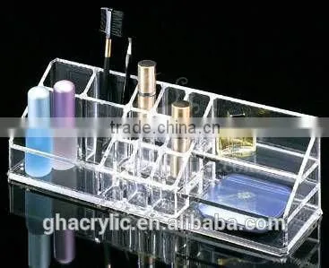 Acrylic cosmetic case with lattice lucite make up display rack for lipsticks