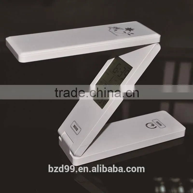 USB Port Recgargeable Flexible Folding LED Desk Lamp with Calendar Timer Temprature and Alarm Clock Functions