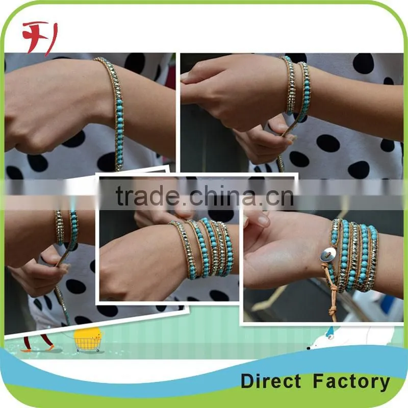 White And Brown Crystal Mix Wrap Bracelet On Contrasting Brown Leather With A Stainless Steel Clasp