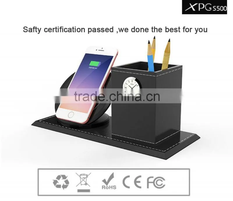 Newest Design Qi Wireless Charger Dock With Pen Vase And Clock For Samsung S6 S7 Edge Fast Charging Pad Holder