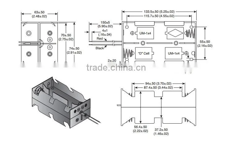 8 D Battery Holder with Wire Leads,BH182A battery holder ,battery holder ,D battery holder
