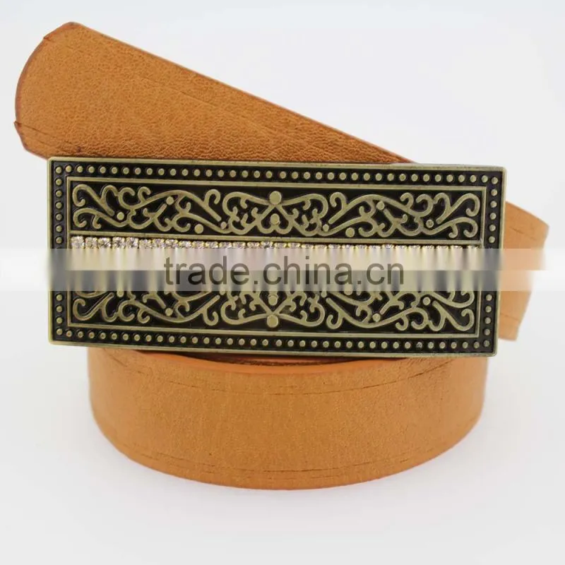 2015 Vintage Style women's fashoion brand PU belt with shiny rhinestone BIG buckle
