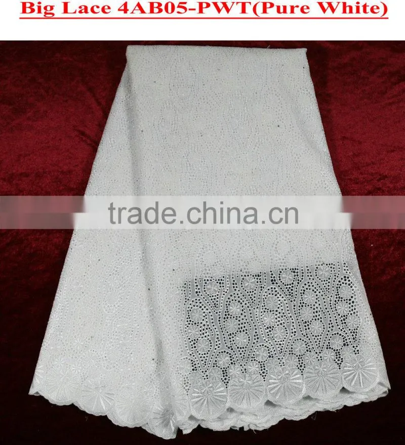 4AB05 Factory price high quality embroidered cotton voile white fabric for lady garment