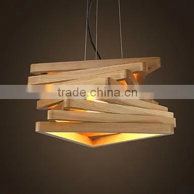New Chinese Art Geometric Triangle Wood Chandelier Lamp Restaurant Carbon Ash Wood Bedroom Lamp Study Lamp