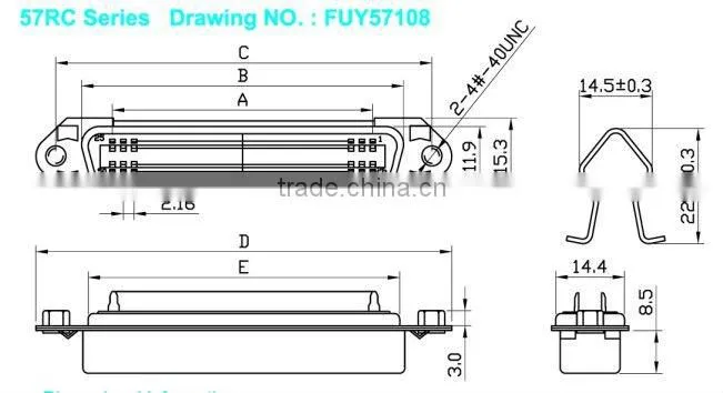 57 Series Centronics Solder Type connector Female Receptacle Header Socket with Hex Head Nuts and Spring Latches