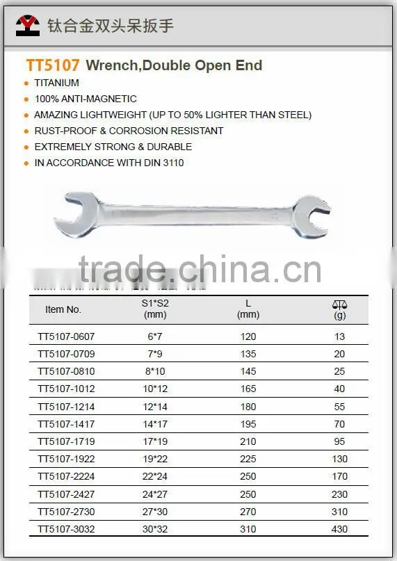 Titanium tools 100% Anti-Magnetic Double Open End Wrench