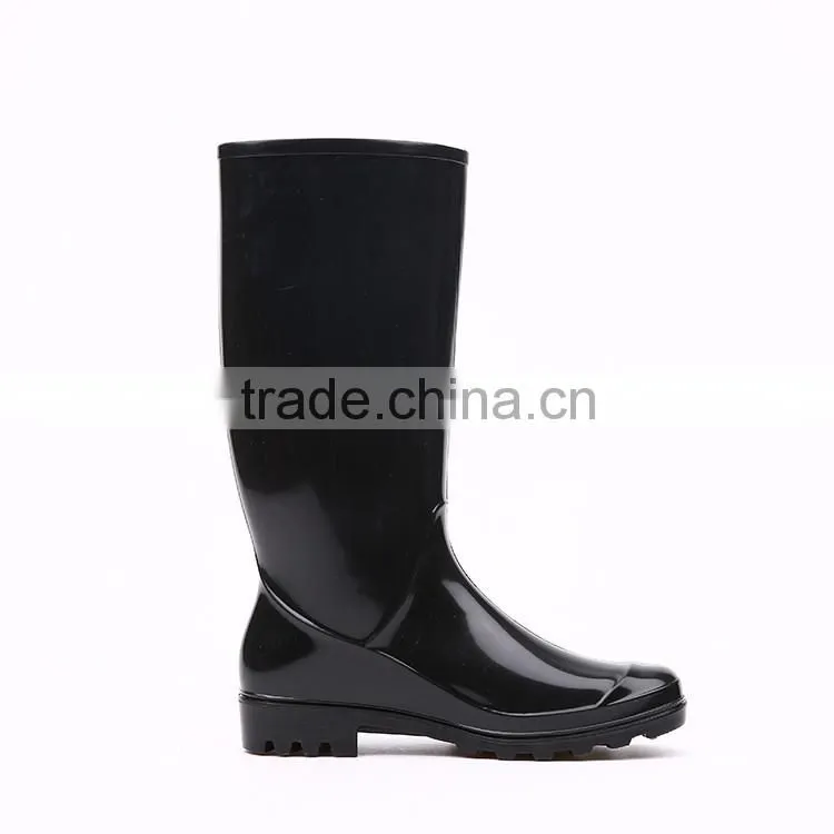 2016 Simple style cheap black pvc rain boots without steel toe, cheap plastic pvc rain boots