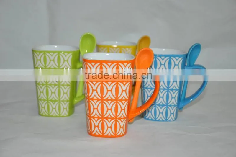 bright color mug with spoon for world cup 2014 promotional