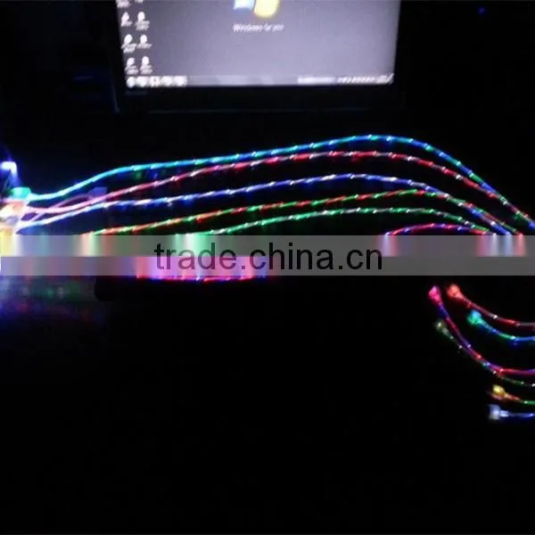 Colorful Flat Micro USB cable with LED light for iPhone