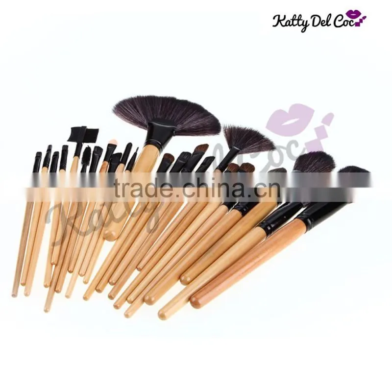 wood color 24pcs makeup brush Professional 24pcs custom logo makeup brushes set PU bag