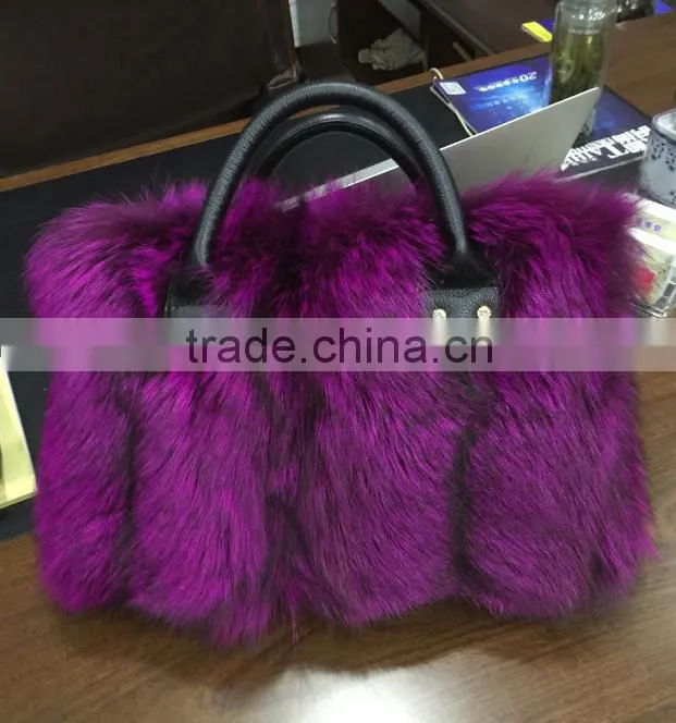 2016 hot selling ladies fashion fox fur bag