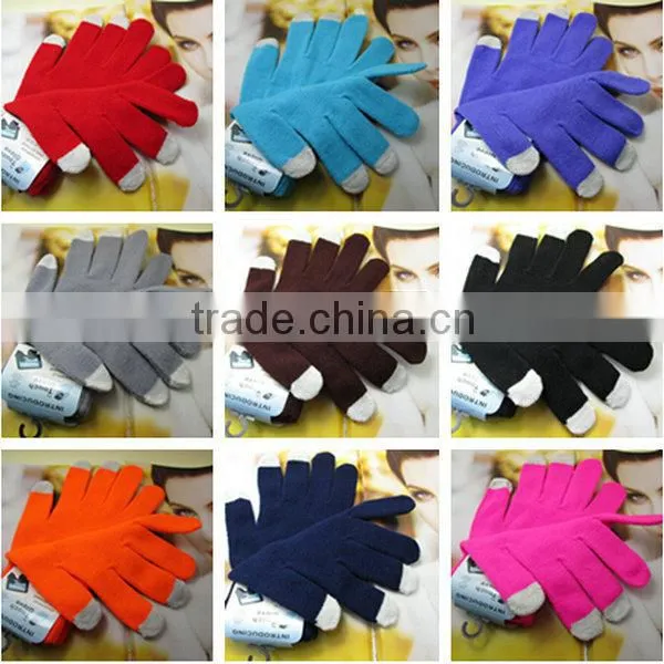 Different material acryllic 3 fingers knitted touch gloves
